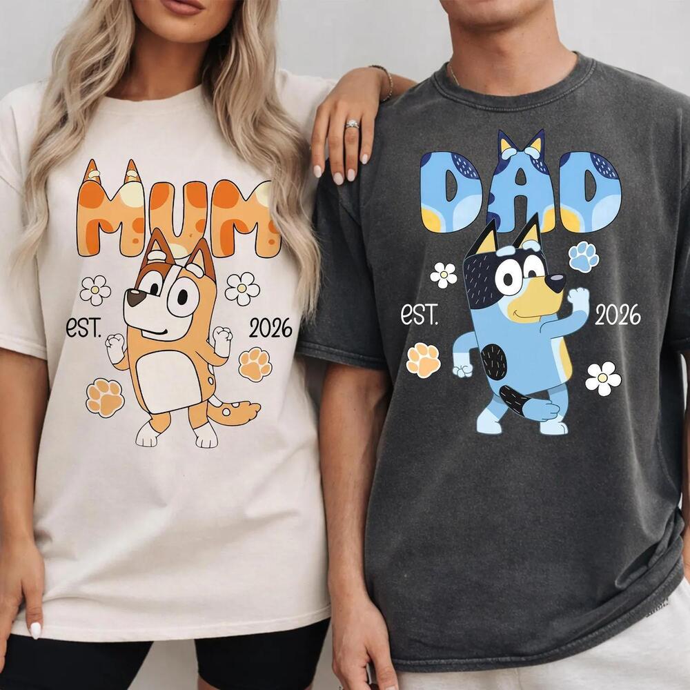 S Bluey Family Shirts, Cartoon Blue Dog Mum Dad Matching Tees